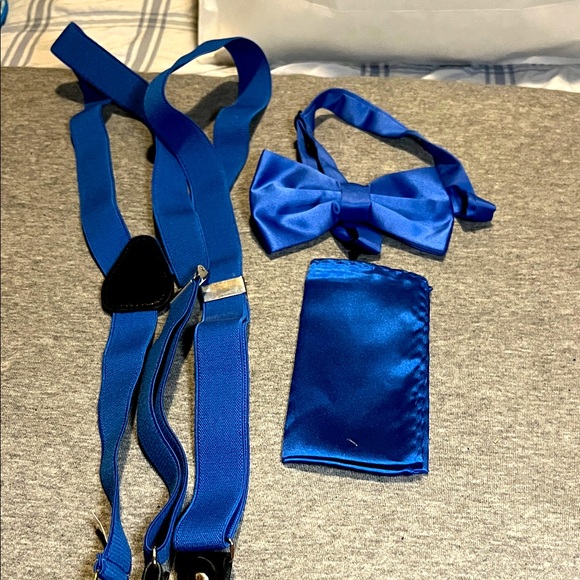 Blue Suspenders, Bow Tie, and Pocket Square Set - Picture 1 of 4